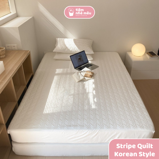 Set Ga Gối 3 Món Đũi Quilt Cao Cấp Made in Korea Loại Kẻ Tam Giác