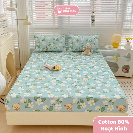 Set Ga Gối 3 Món Cotton 80% Họa Tiết Hoa Văn