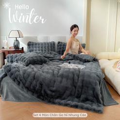 Bộ Chăn Ga Gối Nỉ Nhung Lông Cáo