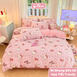 chăn ga gối nỉ nhung sữa hello kitty