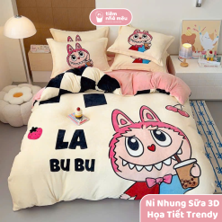 Set 4 Món Nỉ Nhung Sữa 3D Họa Tiết Hoạt Hình Trendy