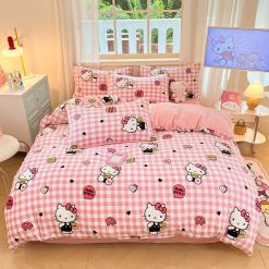 Bộ Chăn Ga Nỉ Nhung Sữa Hello Kitty